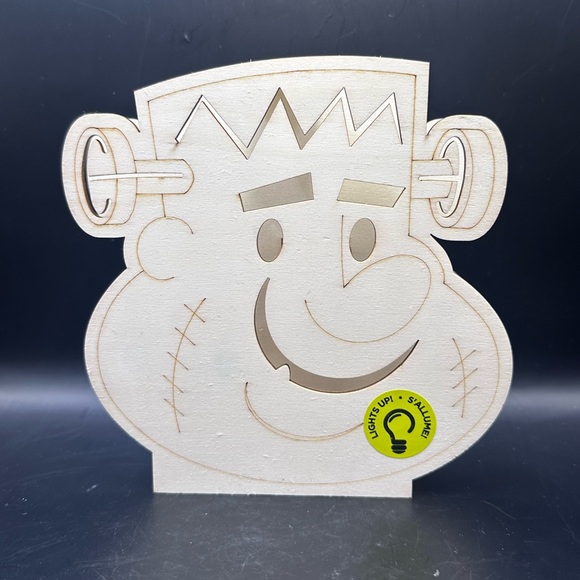 Wooden Pre-Lit Frankenstein Cut Out Wooden Halloween Craft Decor Paint Yourself - Picture 2 of 3